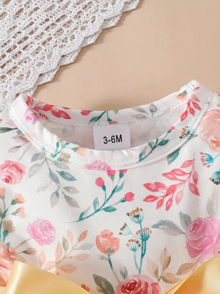 Baby Floral Print Ruffle Sleeve Mesh Dress