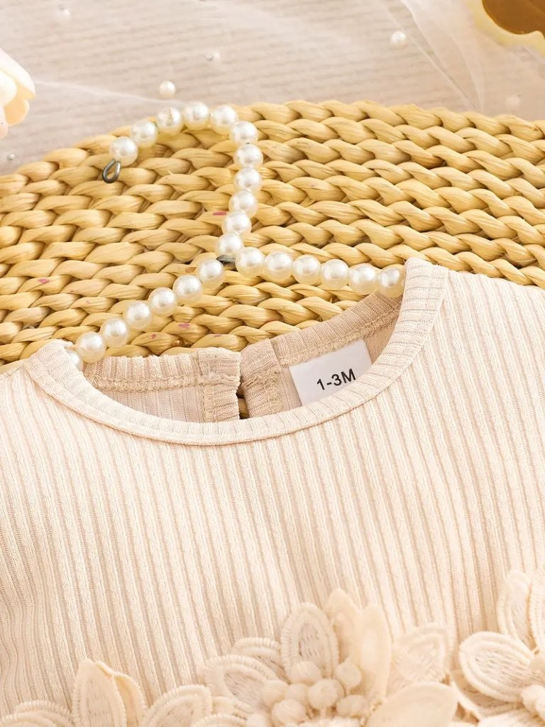 Baby Flower Waist Pattern Long Sleeve Bodysuit Dress