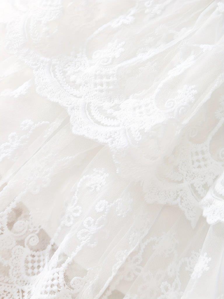 Baby White Lace Layered Bow Dress