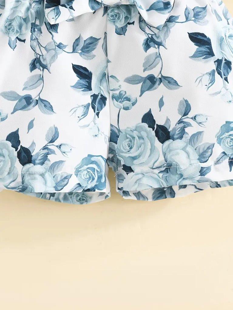 Baby Bubble Sleeve Bodysuit And Floral Shorts Set