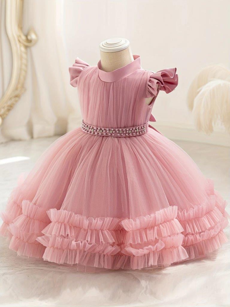 Baby Flared Diamante And Pearl Belted Princess Dress