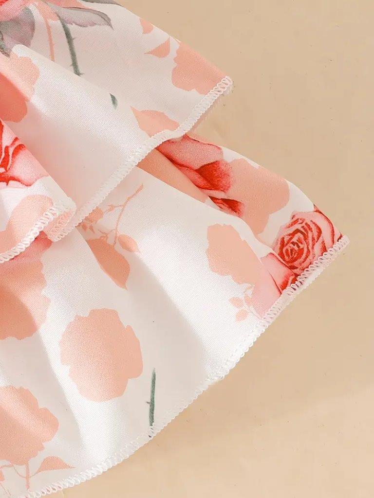 Baby Ruffle Bodysuit And Flower Print Skirt Set