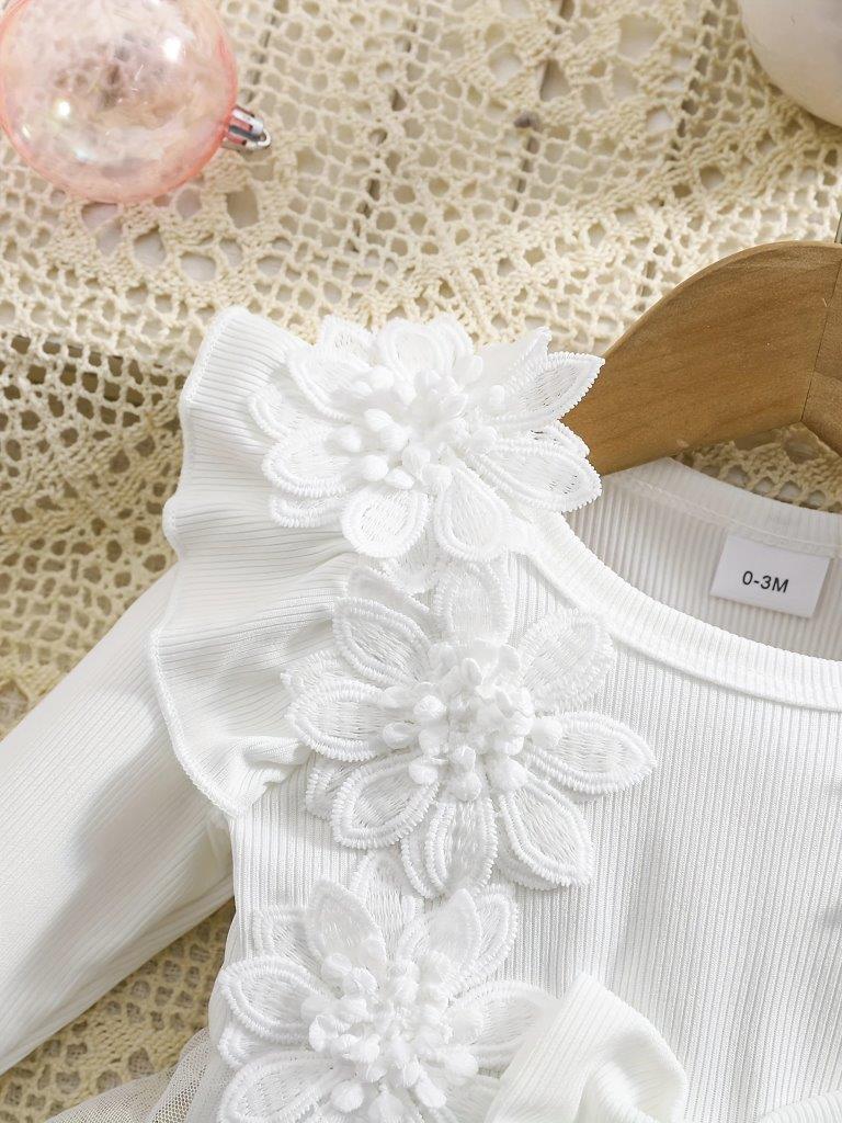 Baby White Lace Trim Bodysuit Dress