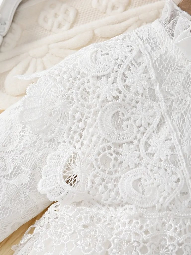 Baby Elegant Ruffle Collar Lace Long Sleeve Dress White