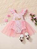 Baby Lace Bow One Year Old Birthday Romper Pink