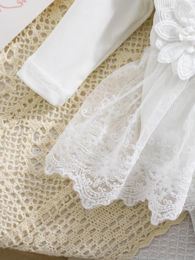 Baby White Lace Trim Bodysuit Dress