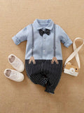 Baby Stripe Long Sleeve Bow Tie Jumpsuit