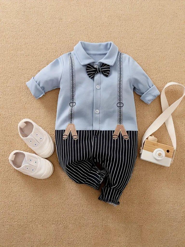 Baby Stripe Long Sleeve Bow Tie Jumpsuit