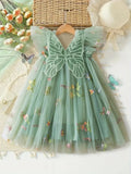 Baby Butterfly Mesh Tulle Dress Green
