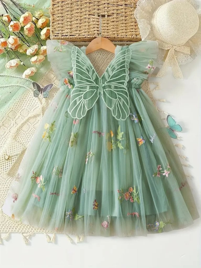 Baby Butterfly Mesh Tulle Dress Green