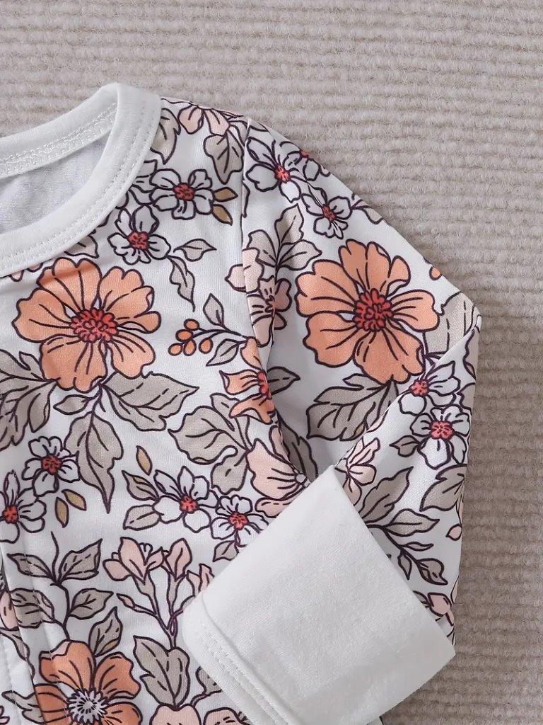 Baby Floral Print Jumpsuit With Headband