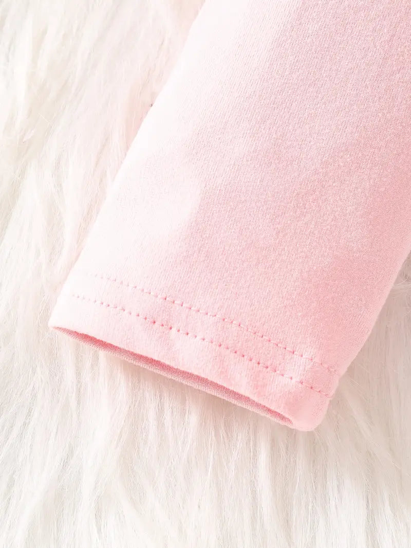 Baby Pink Fluffy Heart Bodysuit And Pants Set
