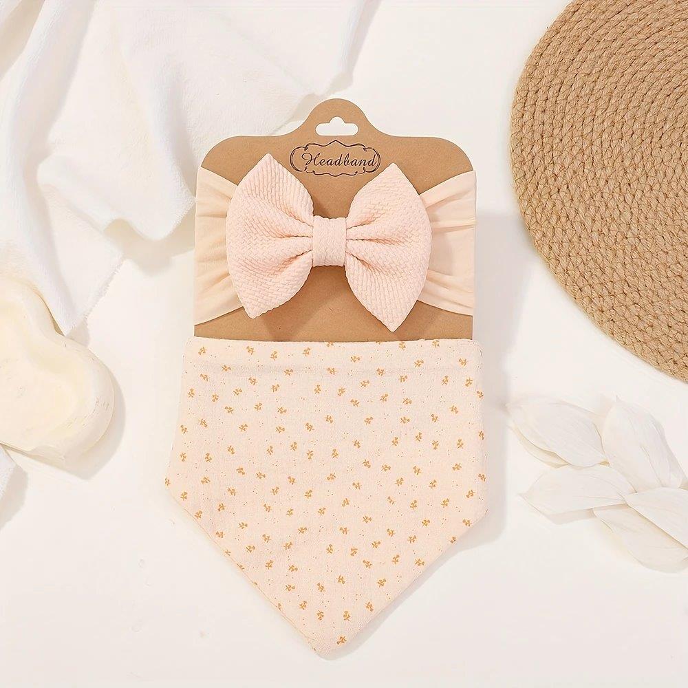 Baby Light Apricot Bandana Bib With Headband