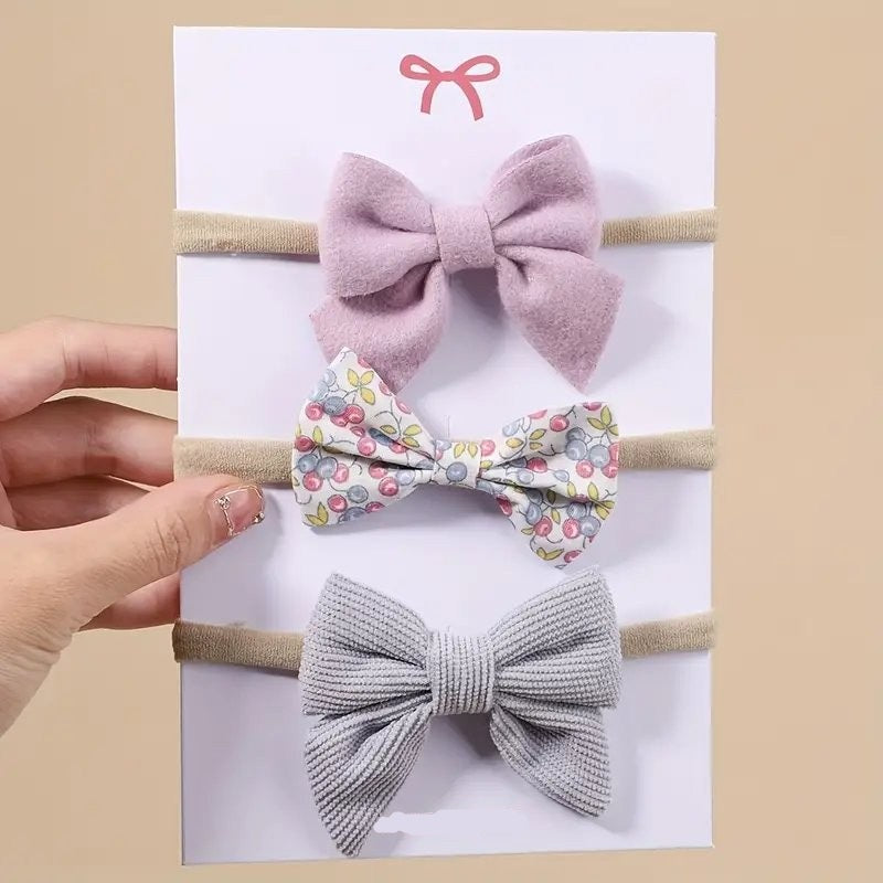 Baby 3 Piece Cute Bow Headband Set Mauve