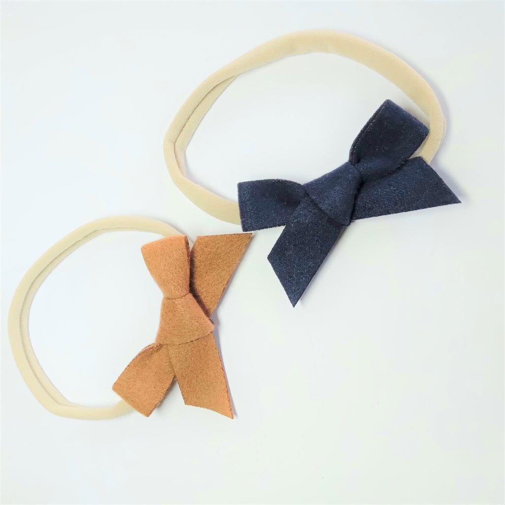Baby 2 Piece Bow Headband Set Brown Blue