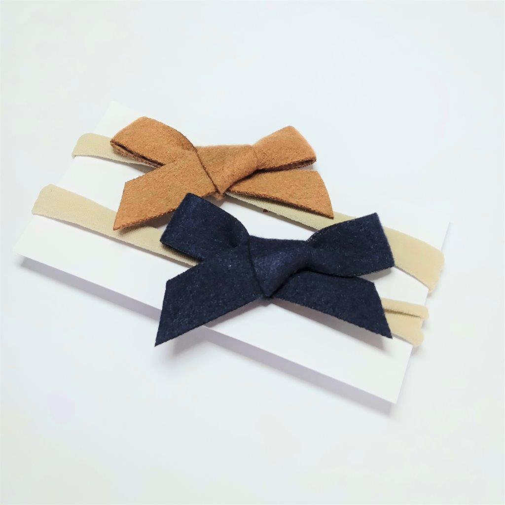 Baby 2 Piece Bow Headband Set Brown Blue