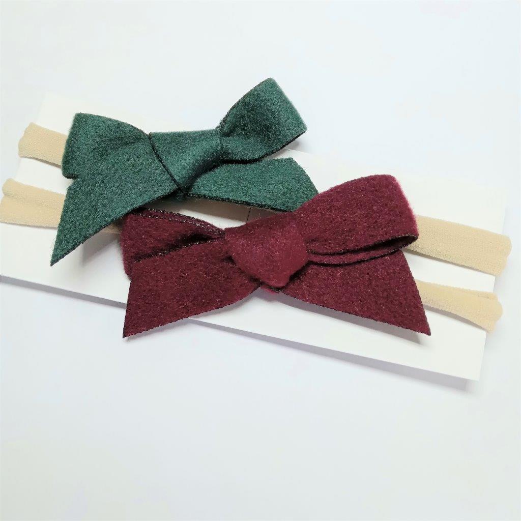 Baby 2 Piece Bow Headband Set Green Burgundy