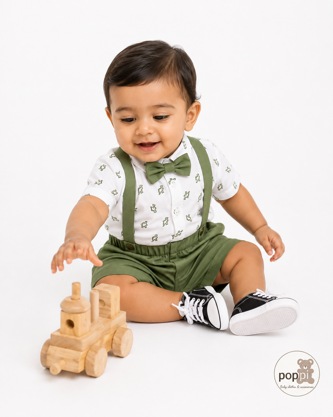 Baby Dinosaur Bow Tie Formal Outfit Olive Green