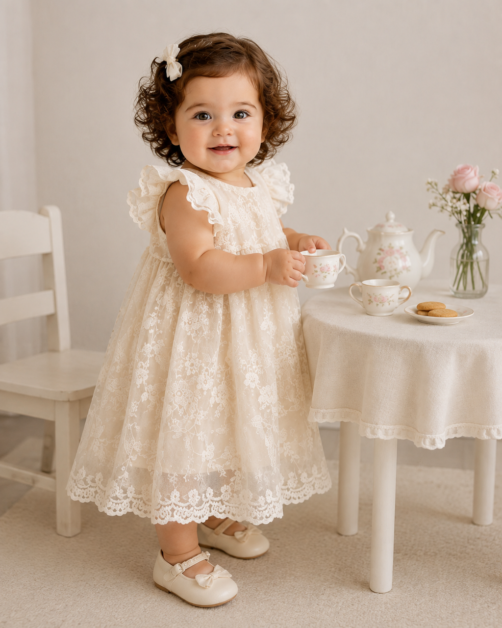 Baby Apricot Floral Summer Flower Dress