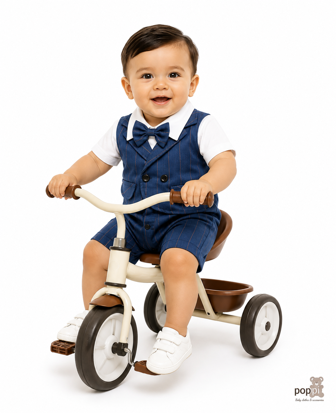 Baby Formal Gentleman Bow Tie Stripe Romper