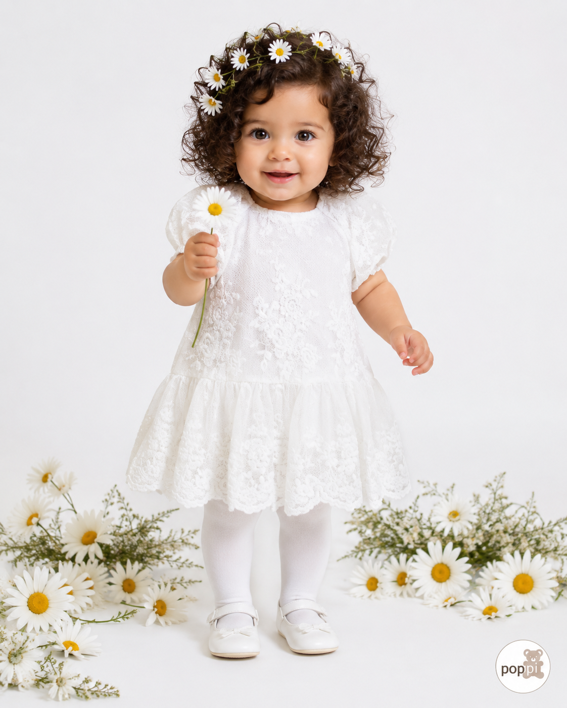 Baby White Mesh Fabric Dress