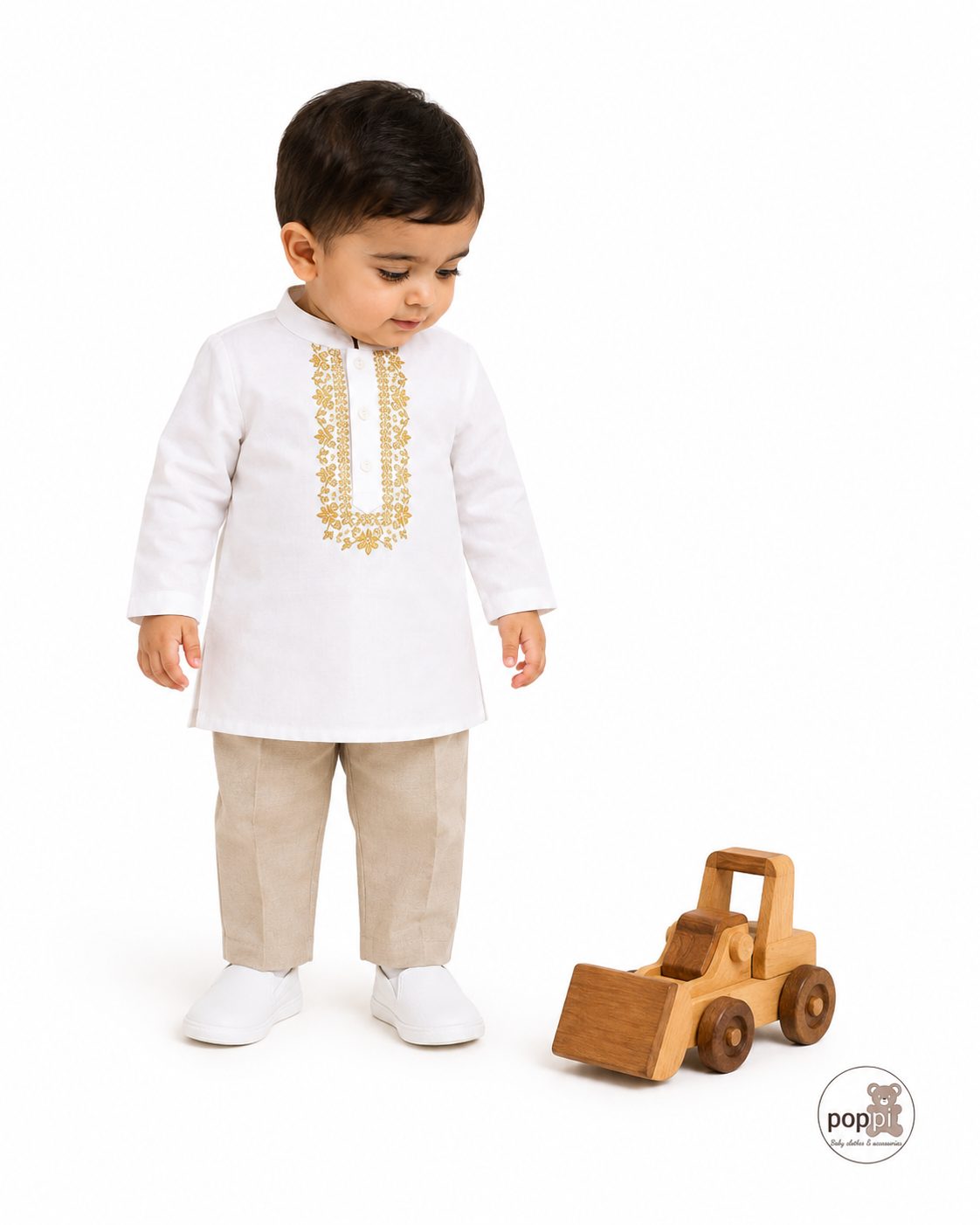 Baby Embroidery Pattern Long Top And Pants Set White