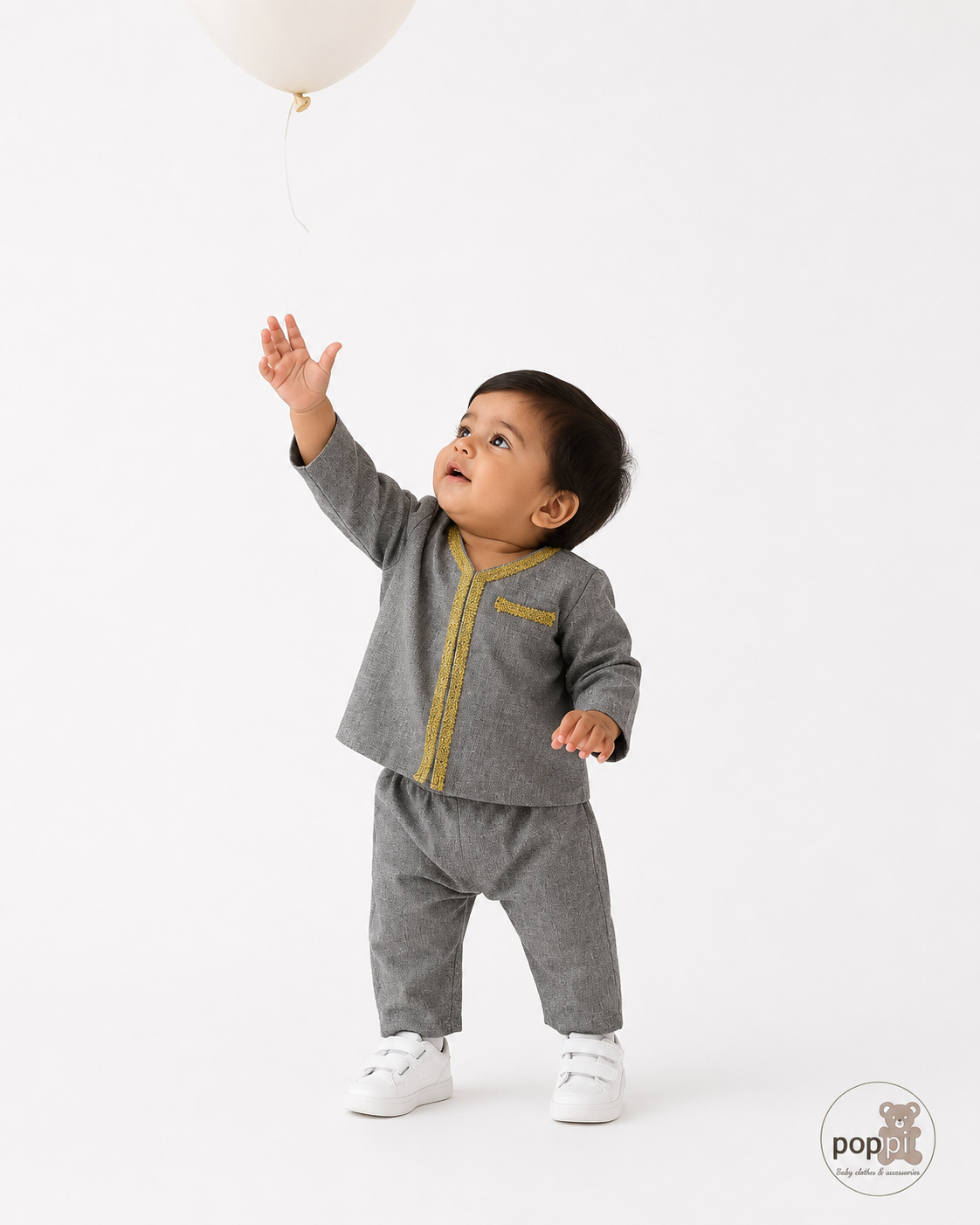 Baby Grey Embroidery Pattern Waistcoat With Pants Set