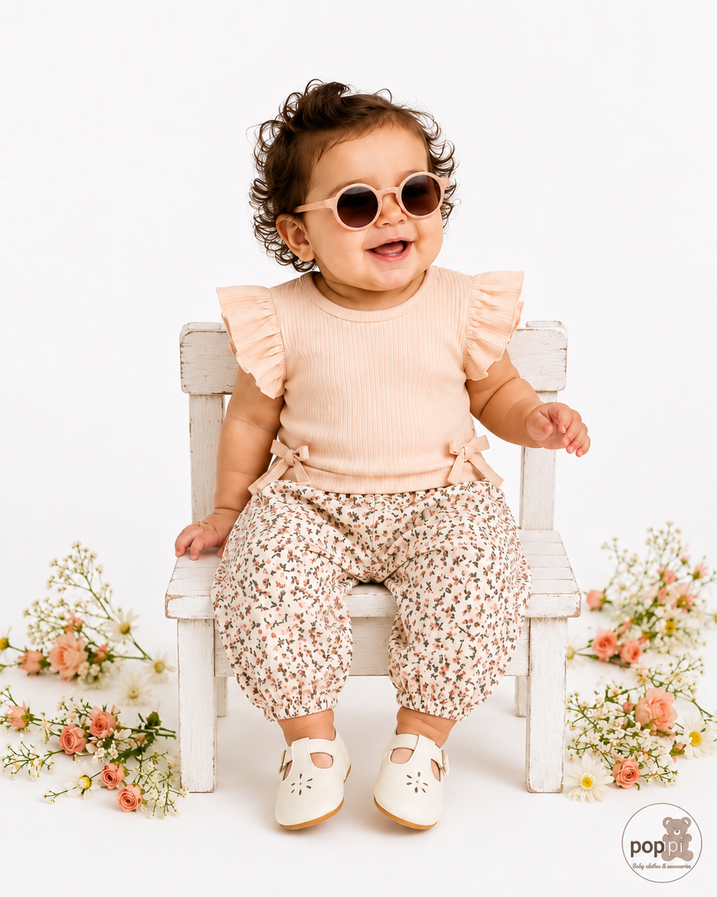 Baby 2 Piece Side Bow Tee With Pants Set Khaki