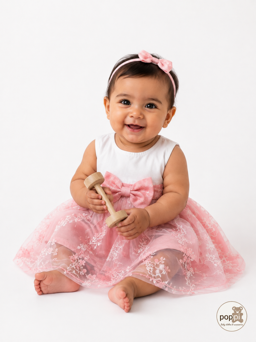 Baby Pink Embroidery Front Bow Dress
