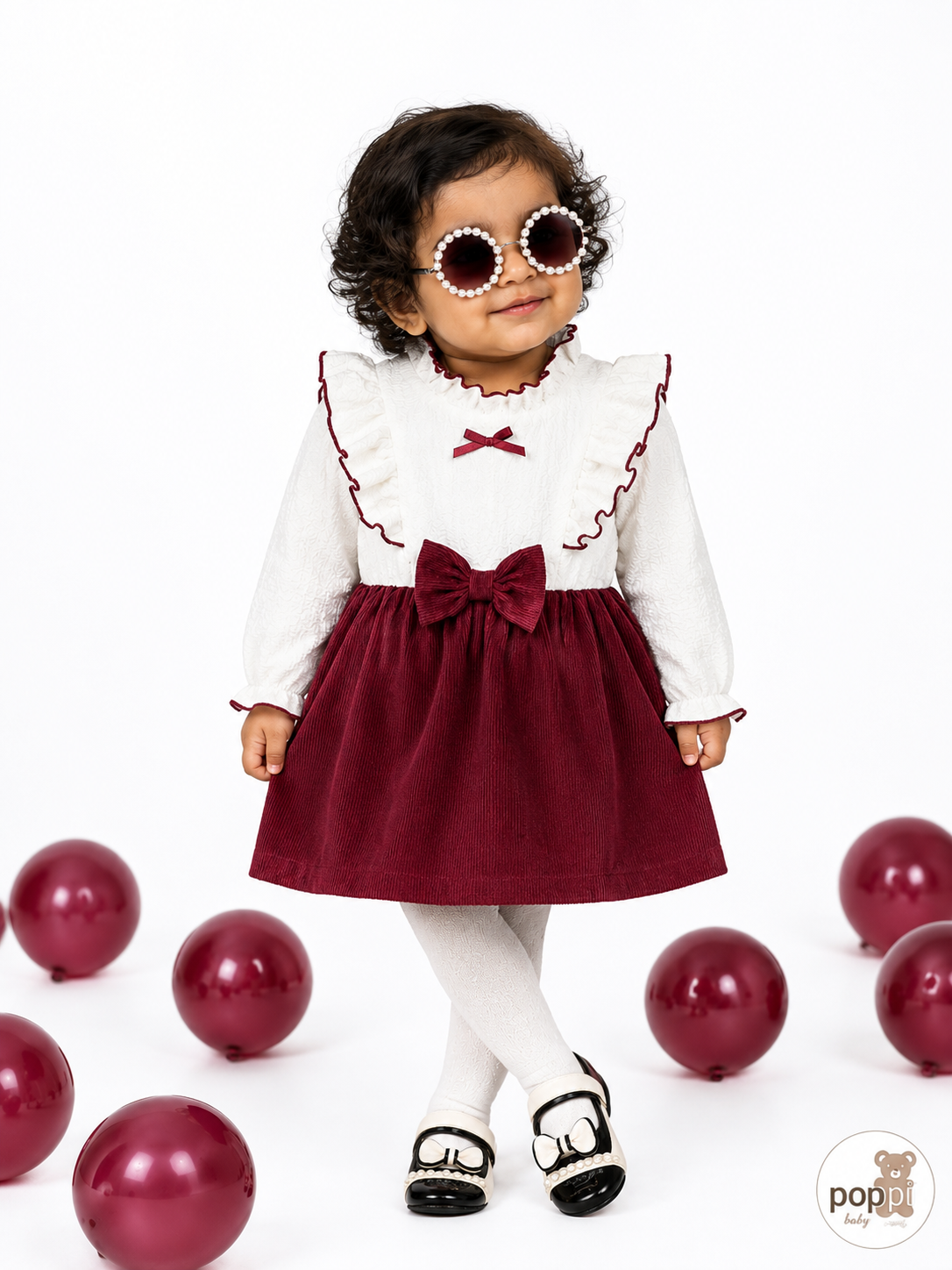 Baby Corduroy Front Bow Dress Burgundy