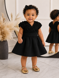 Baby 3D Rose Pattern V Neck Dress Black