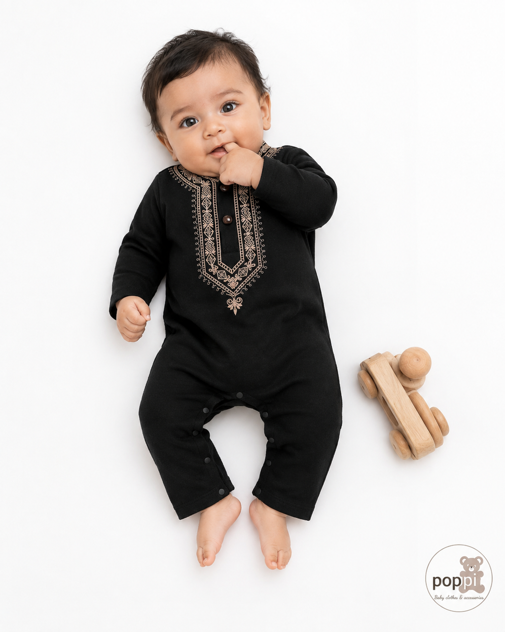 Baby Pattern Front Button Long Sleeve Jumpsuit