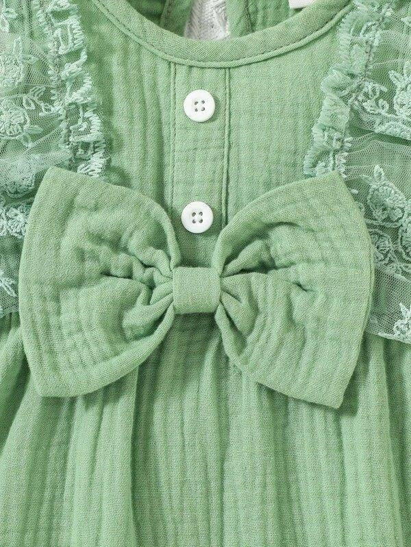 Lace Ruffle Trim Romper Green