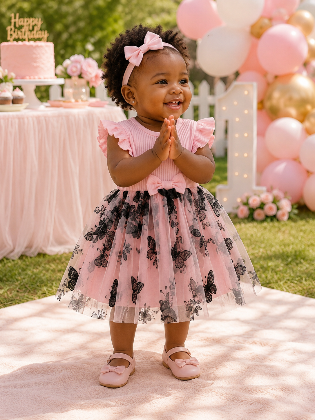Baby Pink Butterfly Mesh Dress