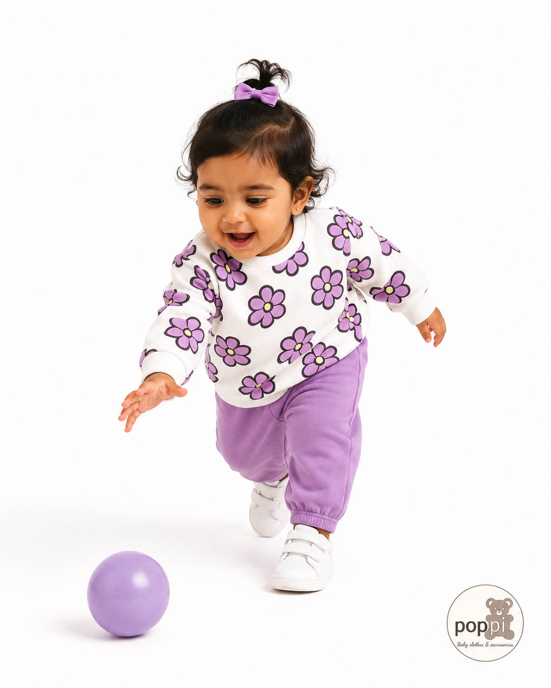 Baby Flower Print Pullover And Pants Set