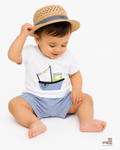 Baby Boat Tee Shirt And Stripe Shorts Set