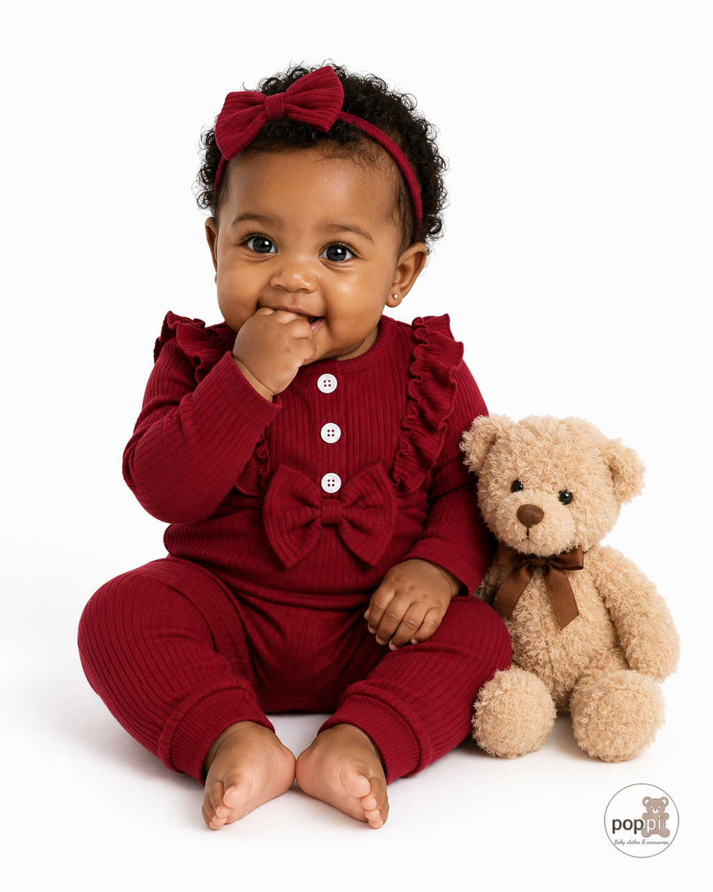 Baby Burgundy Ruffle Bodysuit And Pants Set