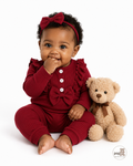Baby Burgundy Ruffle Bodysuit And Pants Set