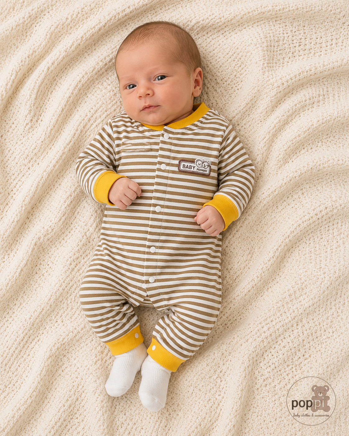 Baby Khaki Stripe Button Up Jumpsuit