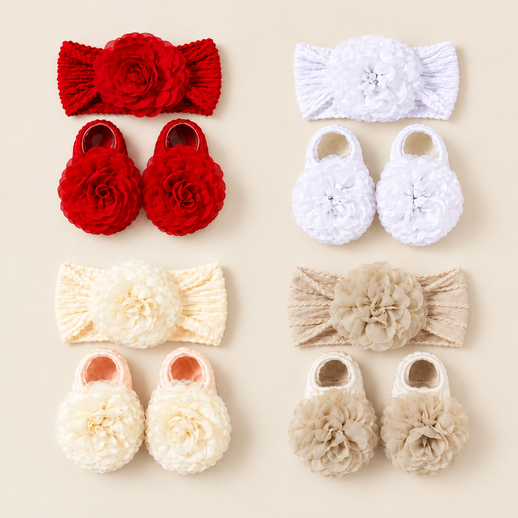 Baby Rose Ankle Bow Socks With Rose Headband Various Colours