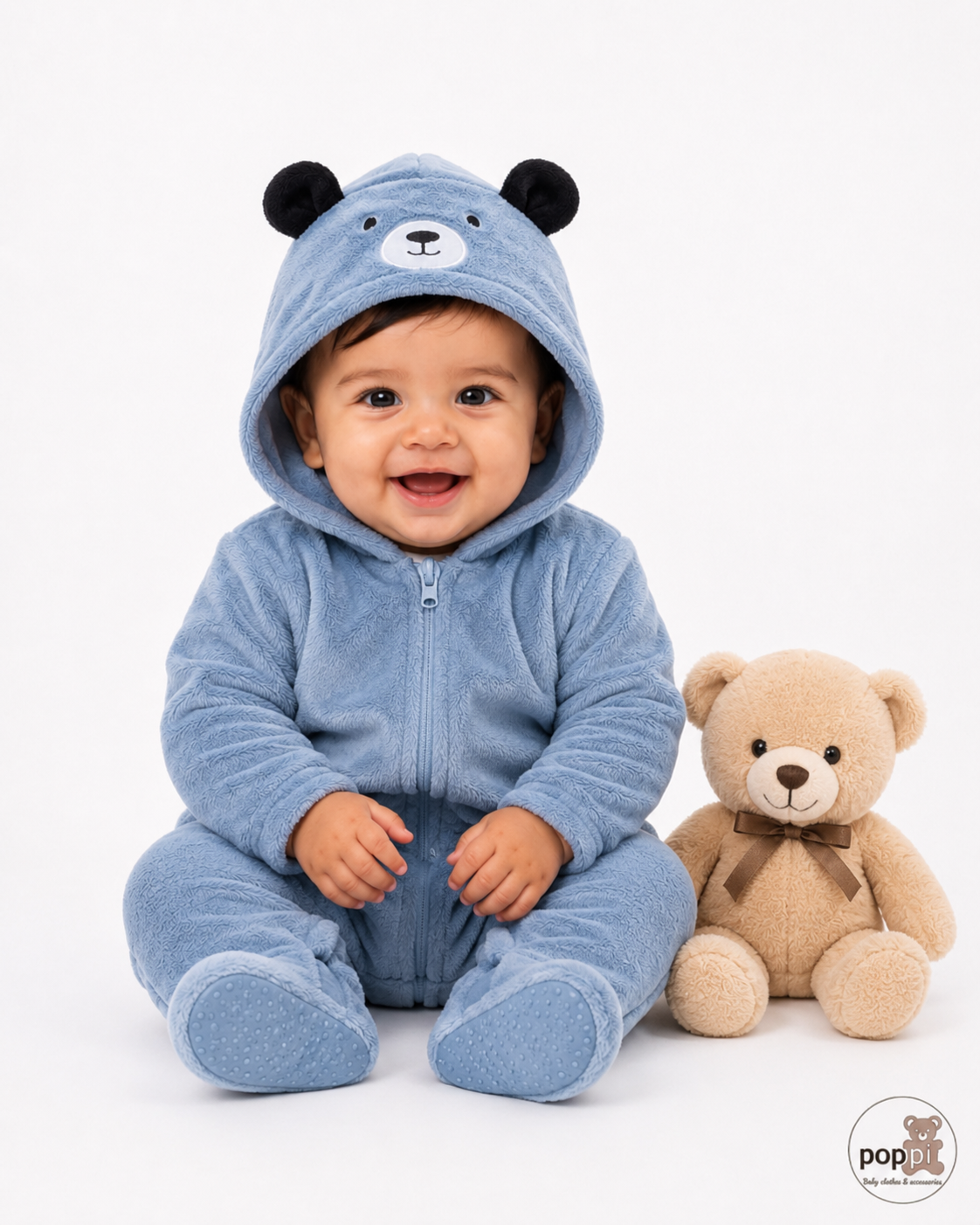Baby 3D Teddy Ears Blue Jumpsuit