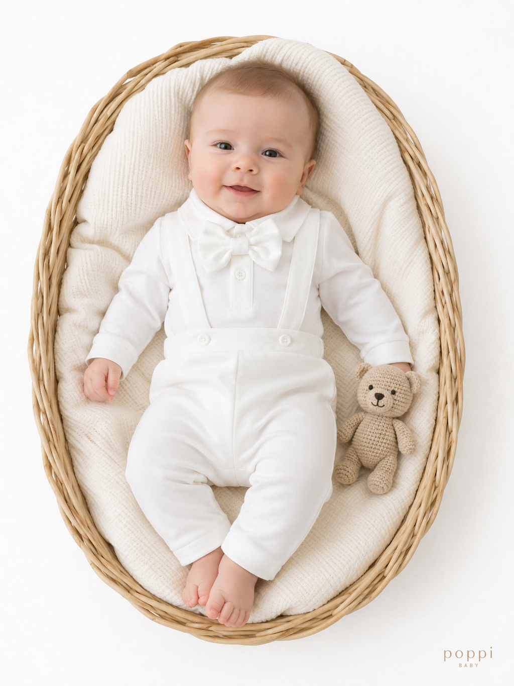 Baby 2 Piece Bow Tie Long Sleeve Suspender Baptism Outfit