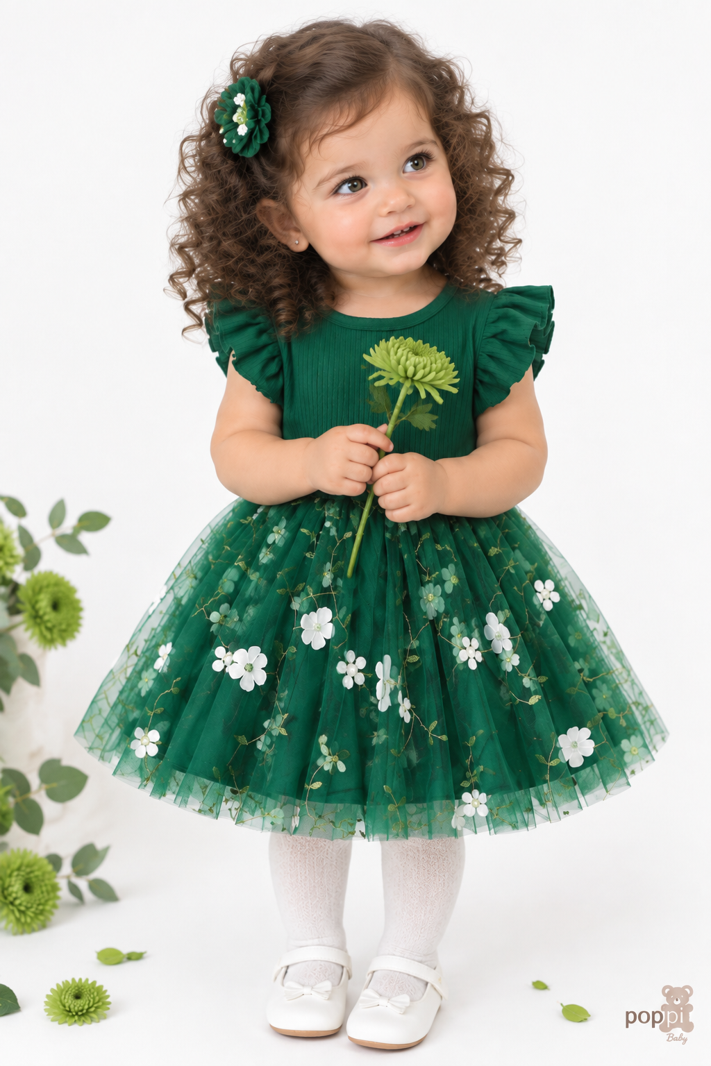 Baby Green Embroidery Short Sleeve Dress