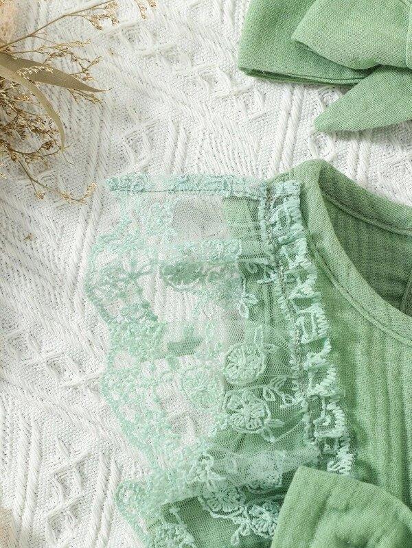 Lace Ruffle Trim Romper Green