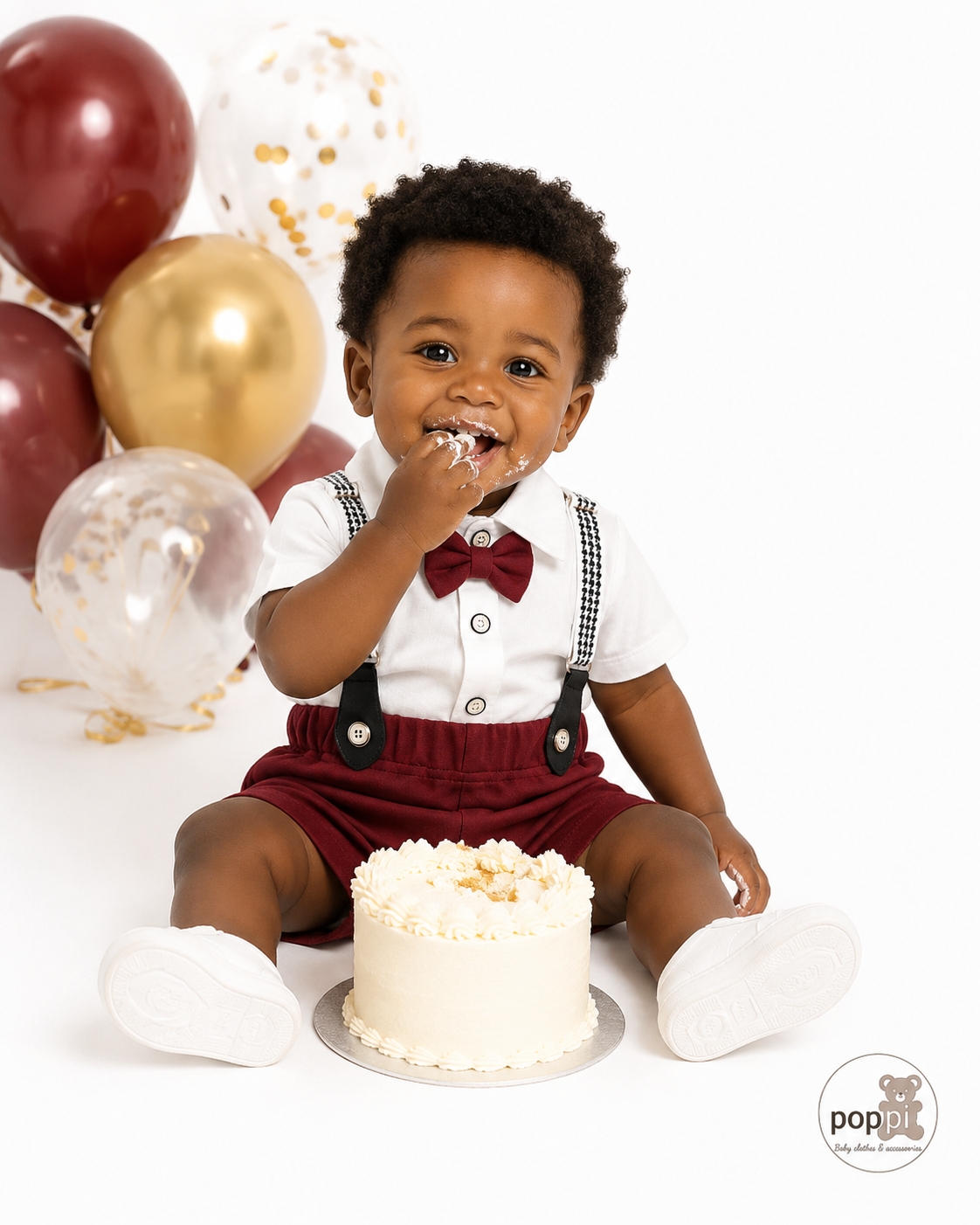 Baby 3 Piece Burgundy Bow Tie Short Sleeve Suspender Set