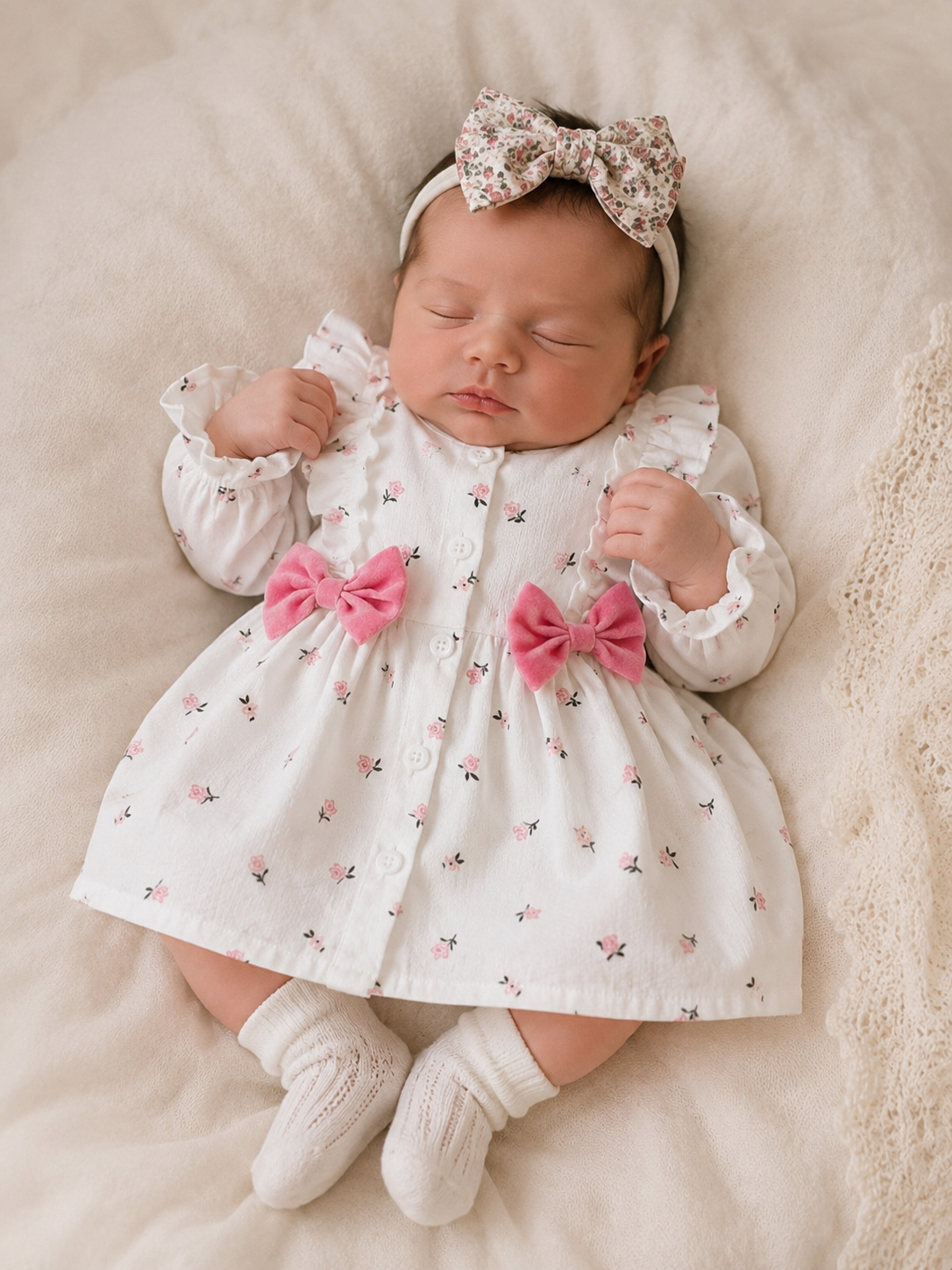 Baby Daisy Flower Pattern Double Bow Dress