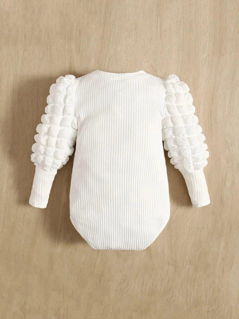 Baby Textured Puff Sleeve White Bodysuit
