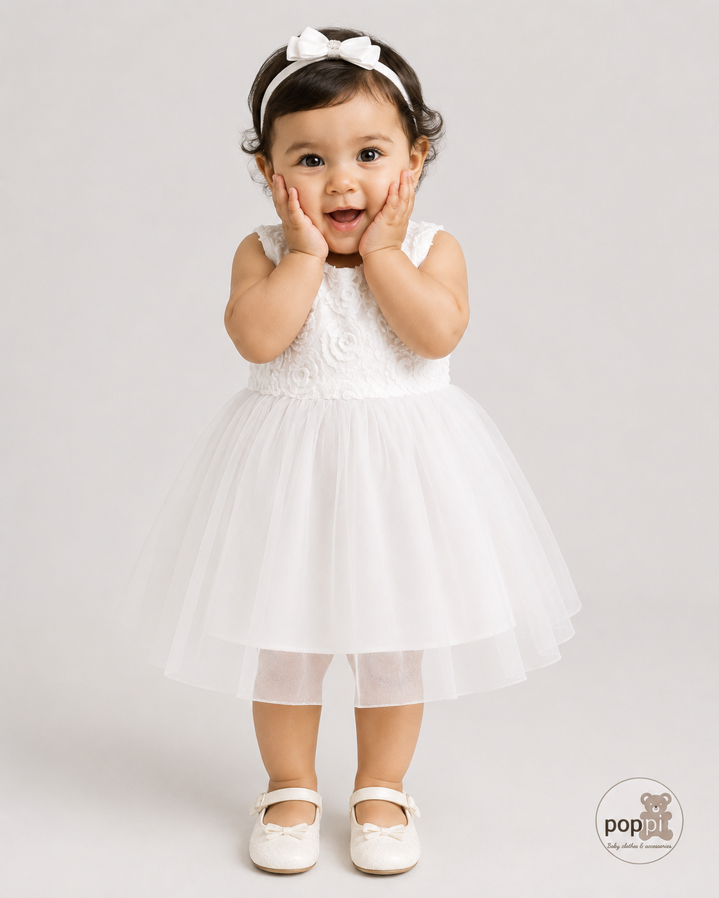 Baby Elegant 3D Flower Pattern Sleeveless Dress White