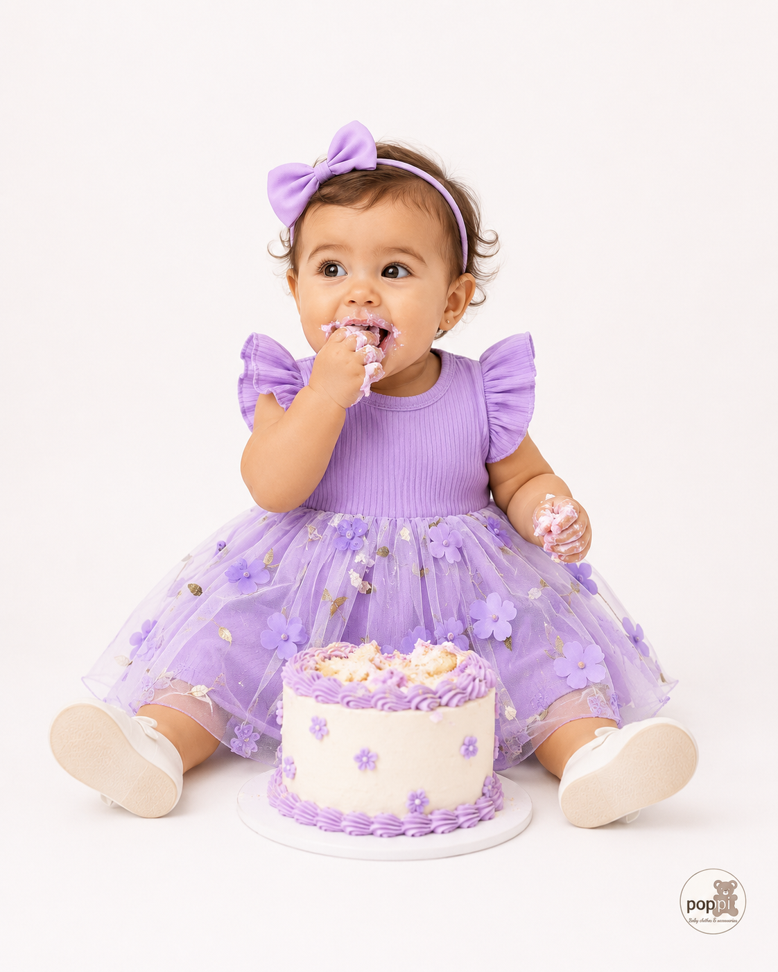 Baby Purple 3D Short Sleeve Flower Dress
