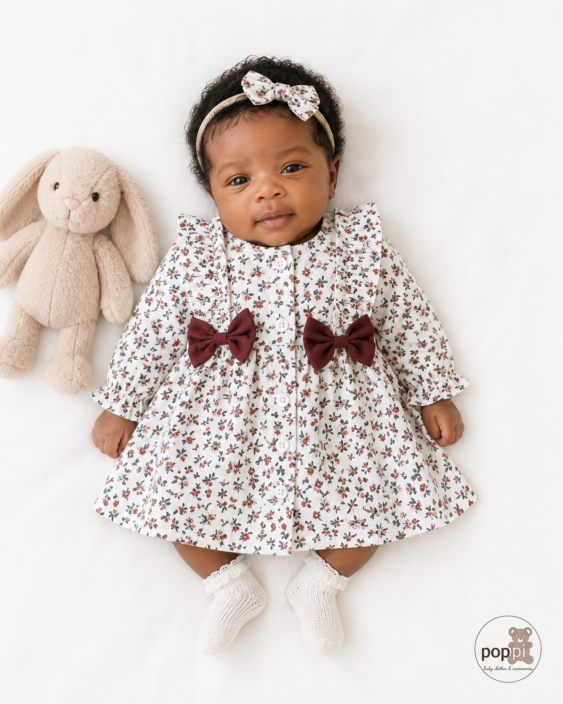 Baby Flower Pattern Double Bow Dress